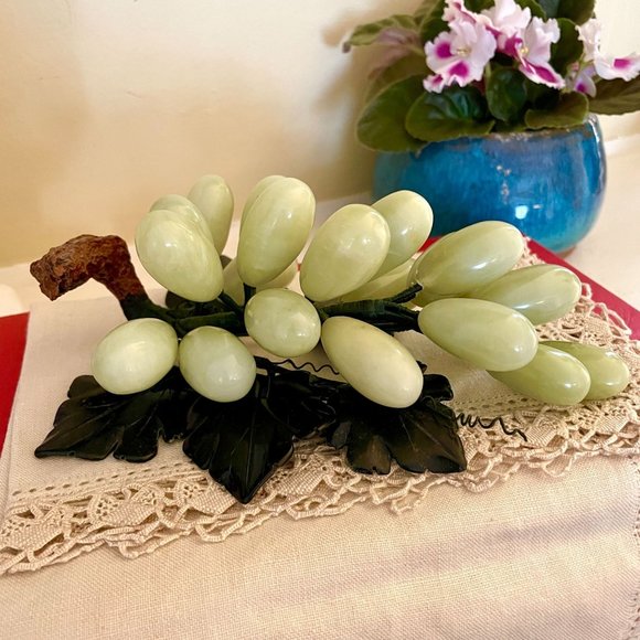 Italian Vintage 1950s Jade Stone Grapes Onyx Leaves Celadon Alabaster Marble - Picture 2 of 8